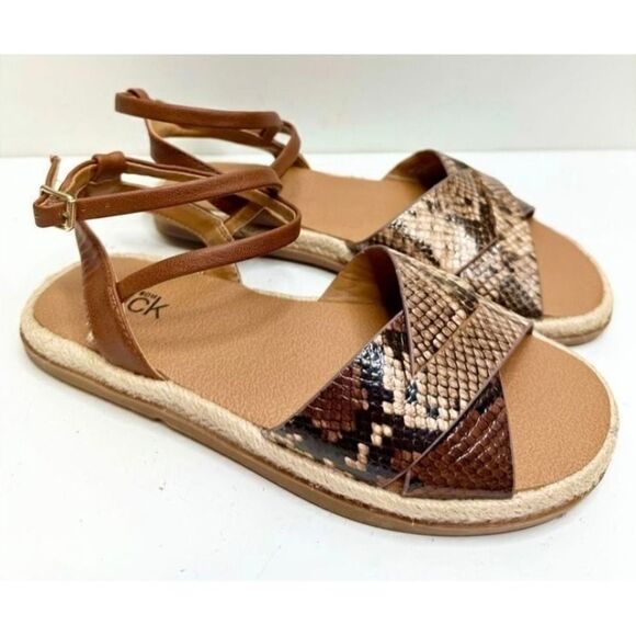 Nordstrom Rack Snakeskin Ankle Strap Espadrille Sandals Size 4 - Picture 2 of 6